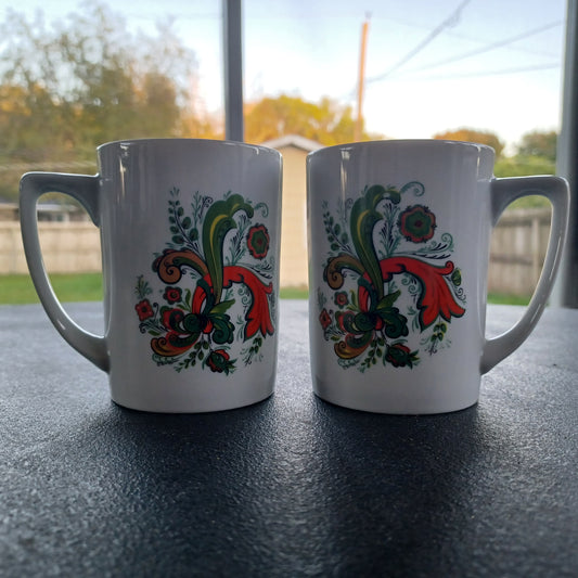 1970 Berggren Orange & Green Scandinavian Mugs, Set of 2