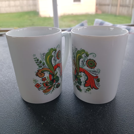 1970 Berggren Orange & Green Scandinavian Mugs, Set of 2