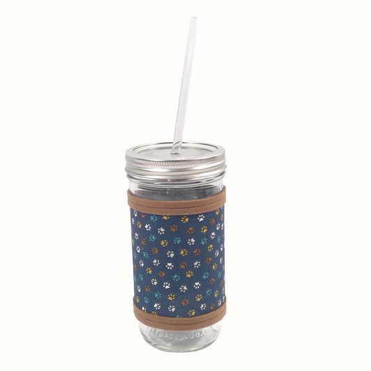 Paw Print with Brown Trim Mason Jar Sleeve