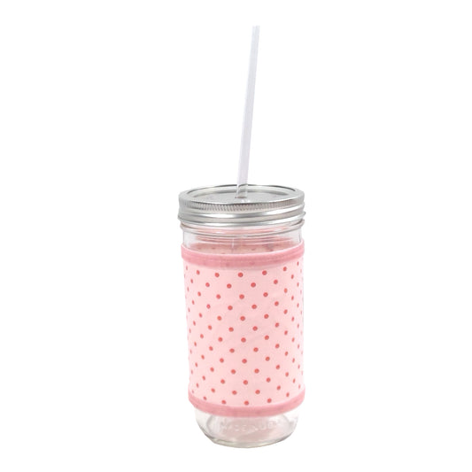 Pink with Pink Polka Dots Mason Jar Sleeve