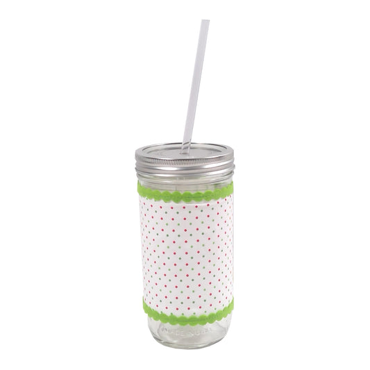 Green with Red + Green Dots Mason Jar Sleeve