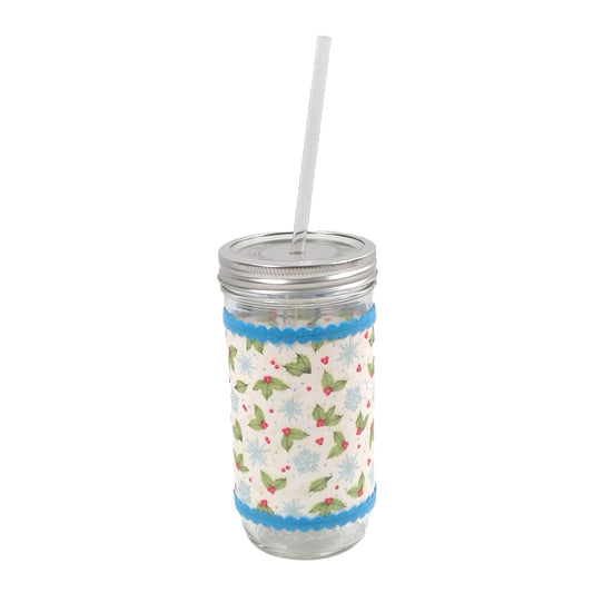 Blue Snowflake + Holly Mason Jar Sleeve