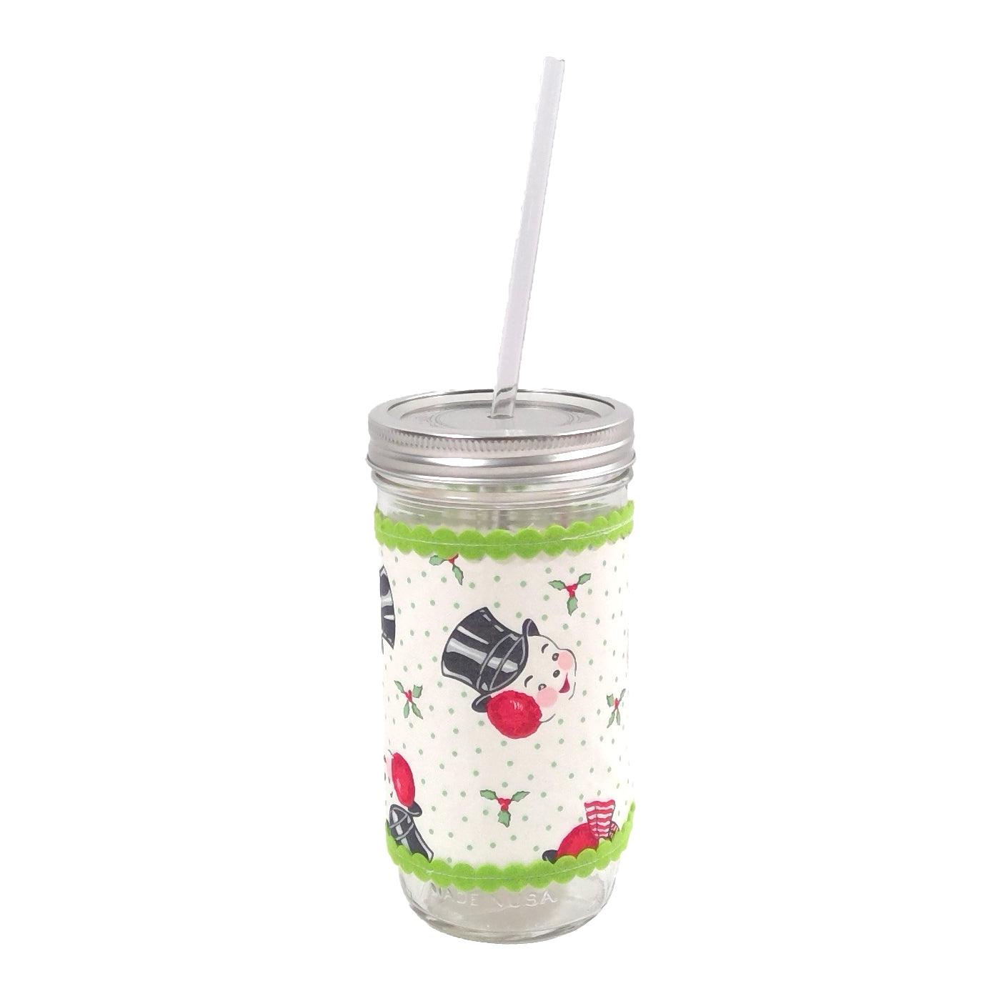 Green with Snowman Mason Jar Sleeve