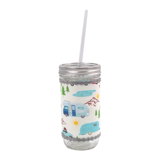 RV Camper with Gray Mason Jar Sleeve