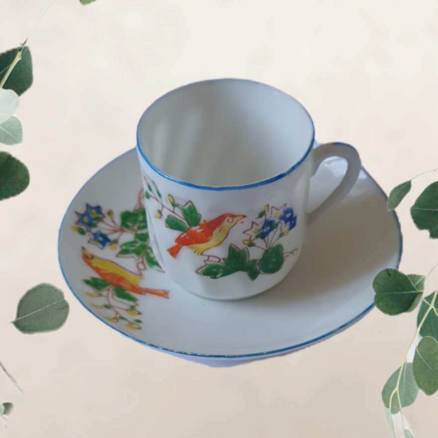 Vintage Japanese Bird Mini Cup & Saucer JB Betson's Handpainted