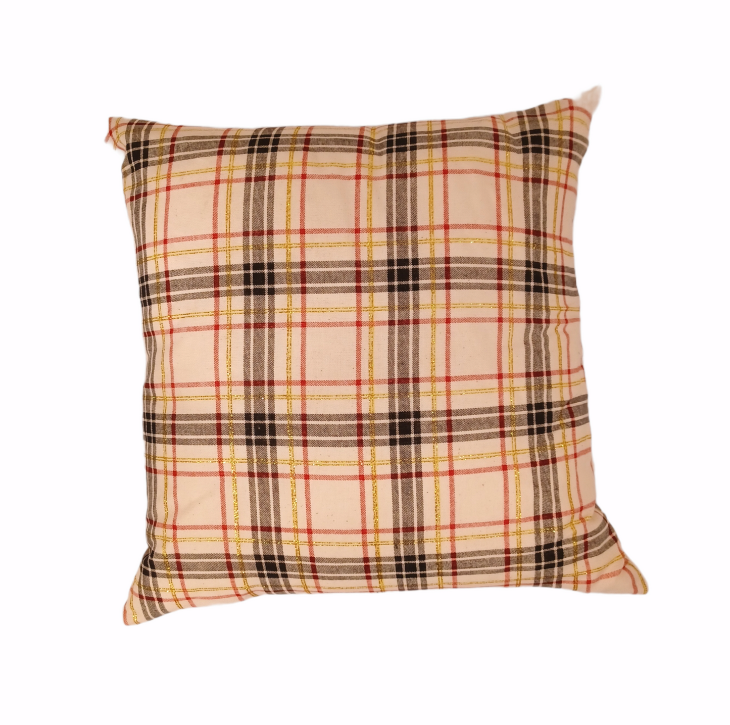 Black, Gold & Red Plaid Pillow